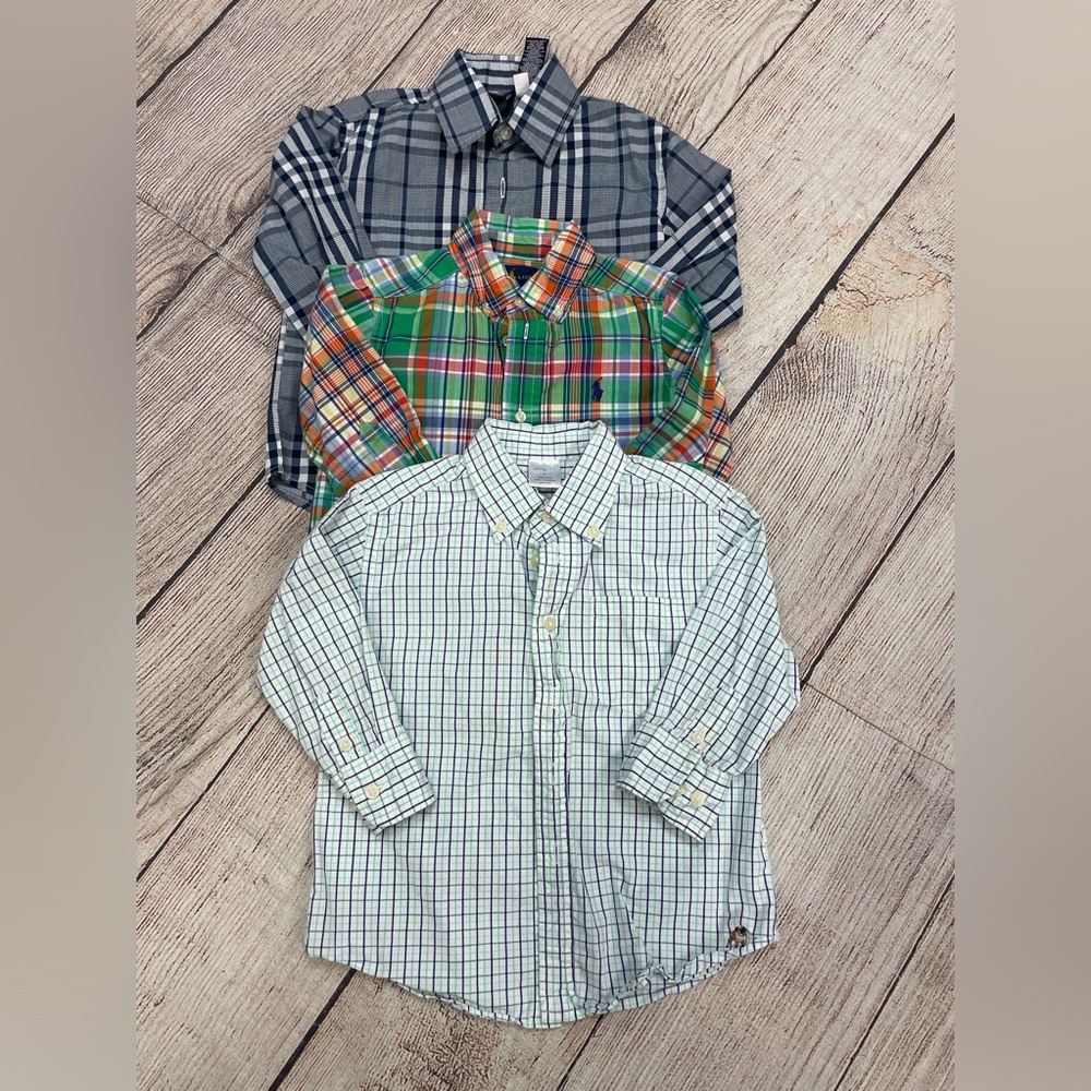 😍 Boys Bundle 3 long sleeve button down shirts Nautica Ralph Lauren j crew 2T